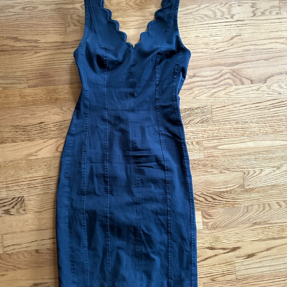 Banana Republic Denim Navy Blue Scalloped Dress